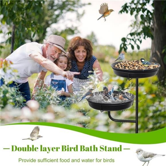 Freestanding Birdbaths Bowl Outdoor, Standing Garden Bird Bath Bird Feeder - Picture 4 of 7